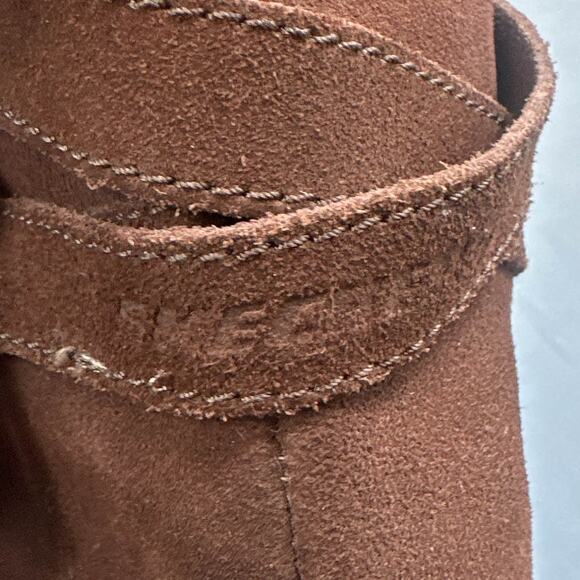 Skechers Suede Leather Boots 8 Brown Strappy Flats Boho Winter College Academia - Picture 8 of 16